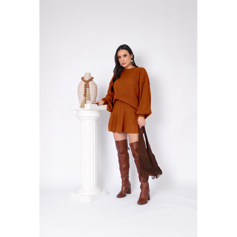 Conjunto Tricot Saia Godê e Blusa Manga Bufante Vivella Luiza