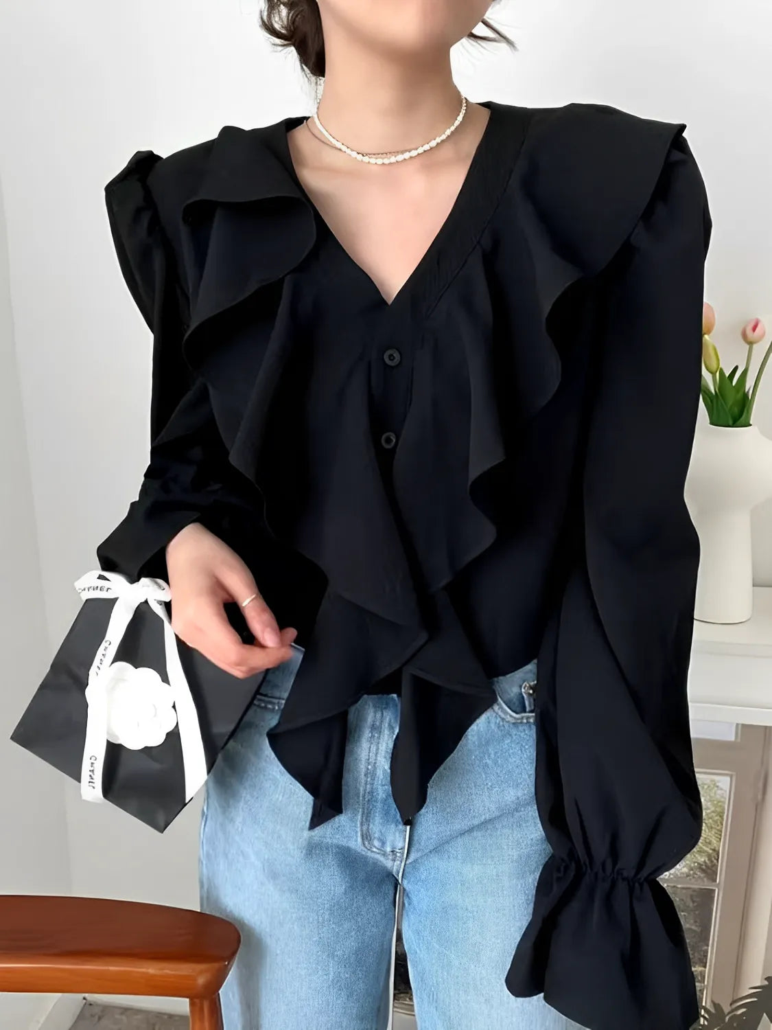 Camisa Feminina com Babados Boho Chique Vivella Maribel