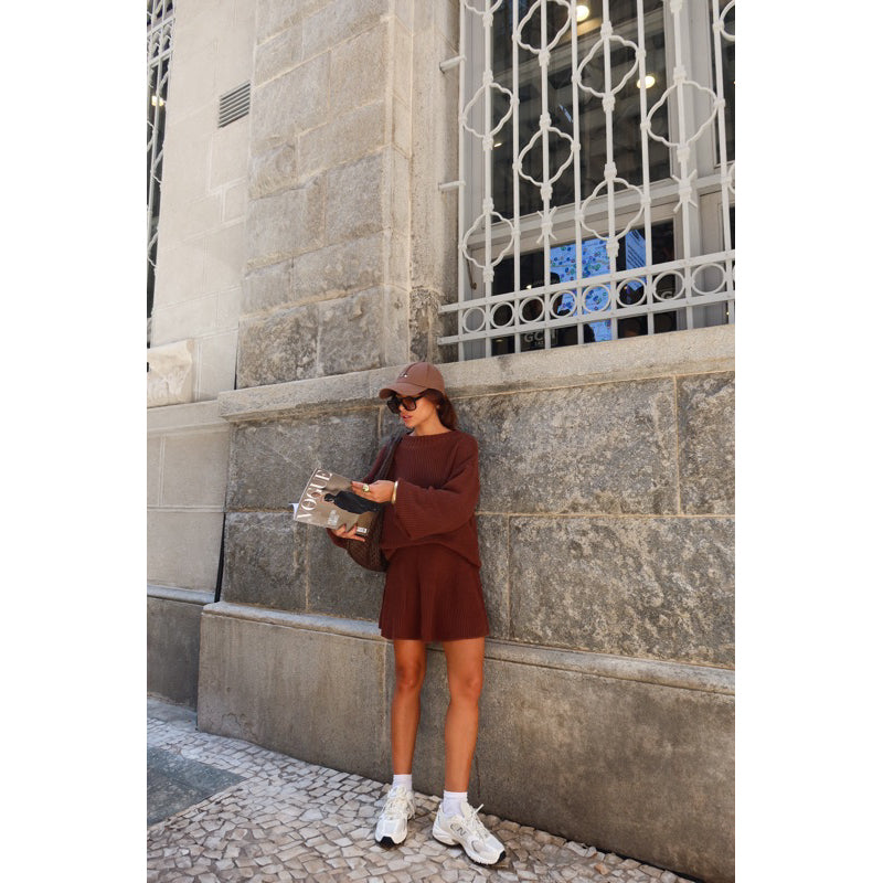 Conjunto Tricot Saia Godê e Blusa Manga Bufante Vivella Luiza