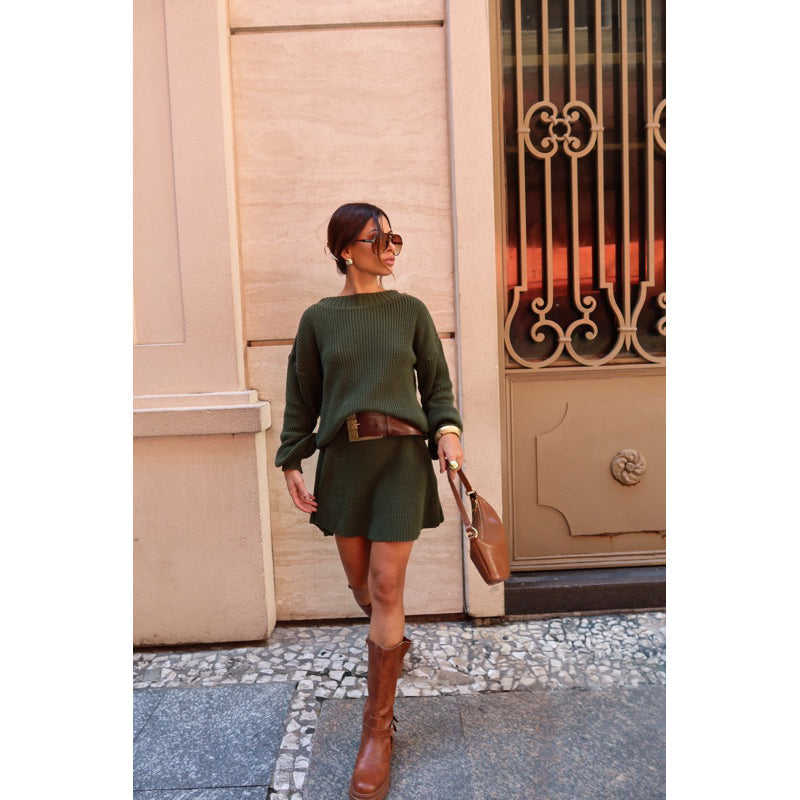Conjunto Tricot Saia Godê e Blusa Manga Bufante Vivella Luiza
