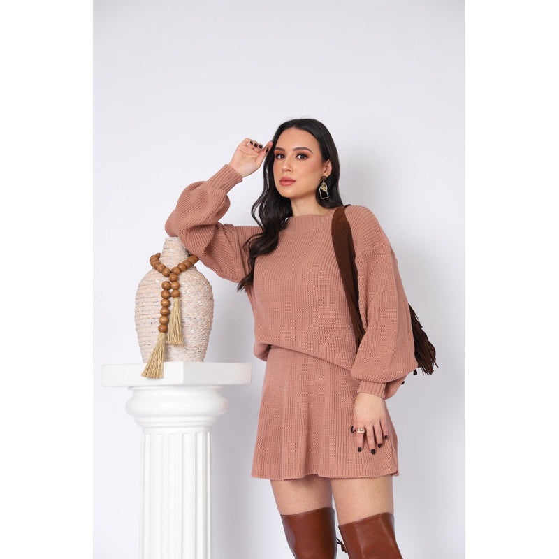 Conjunto Tricot Saia Godê e Blusa Manga Bufante Vivella Luiza