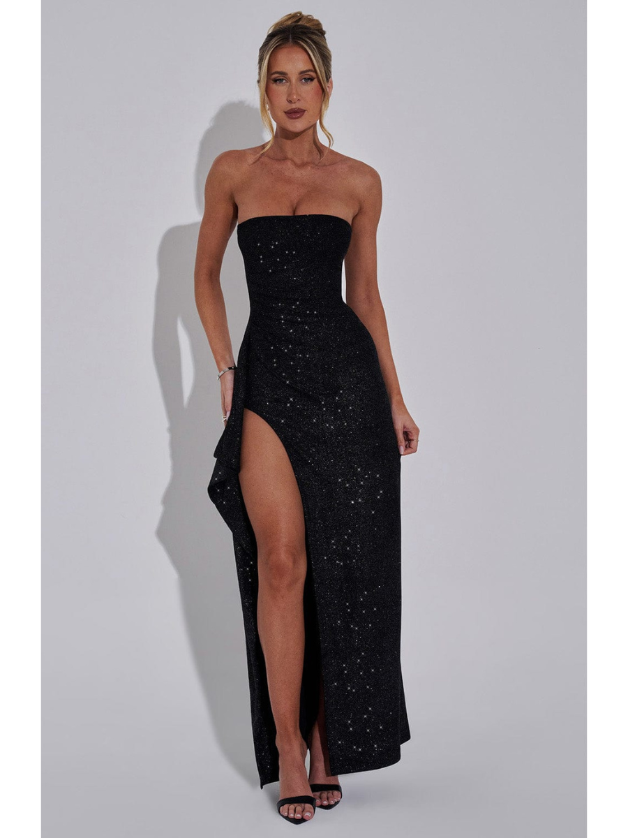 Vestido Longo de Brilho Com Fenda Vivella Paola