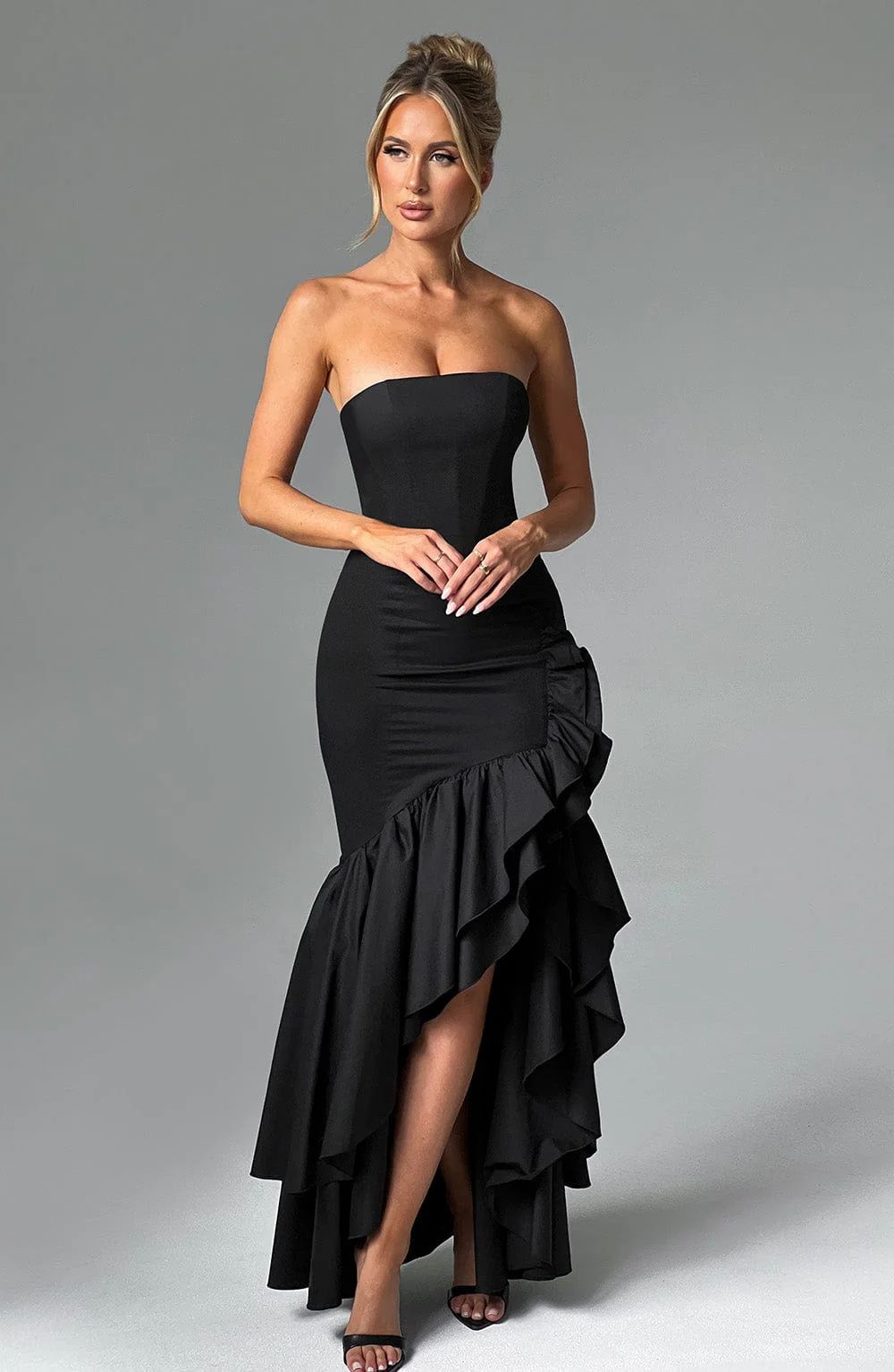 Vestido Longo com Fenda de Babados Vivella Angelina