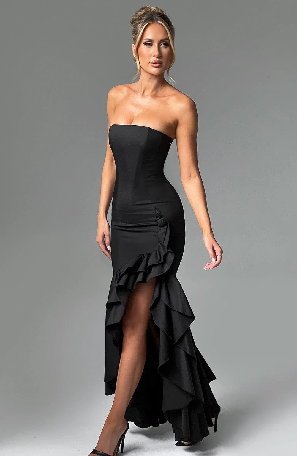 Vestido Longo com Fenda de Babados Vivella Angelina