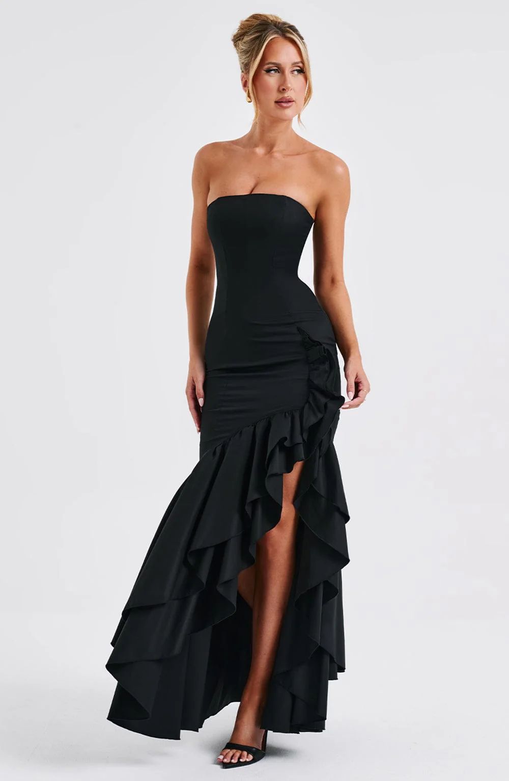 Vestido Longo com Fenda de Babados Vivella Angelina