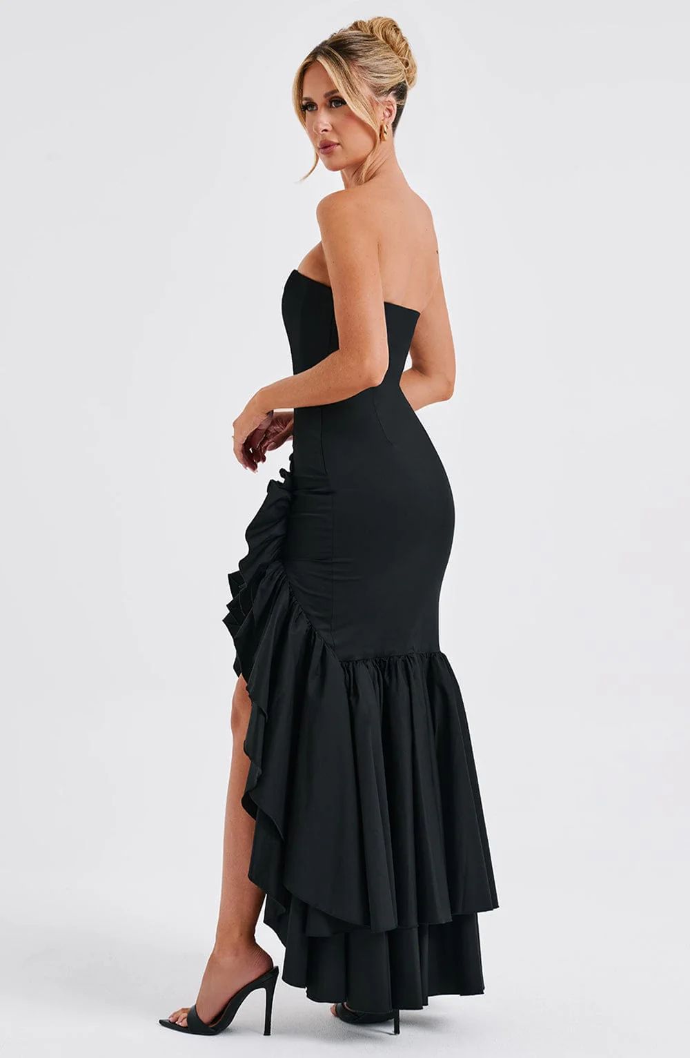 Vestido Longo com Fenda de Babados Vivella Angelina