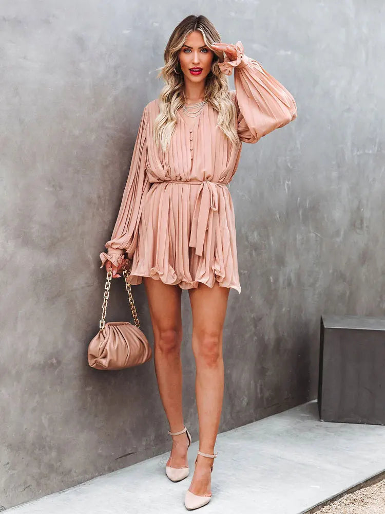 Vestido Manga Longa Plissado Tendência Boho Chic Vivella Helise
