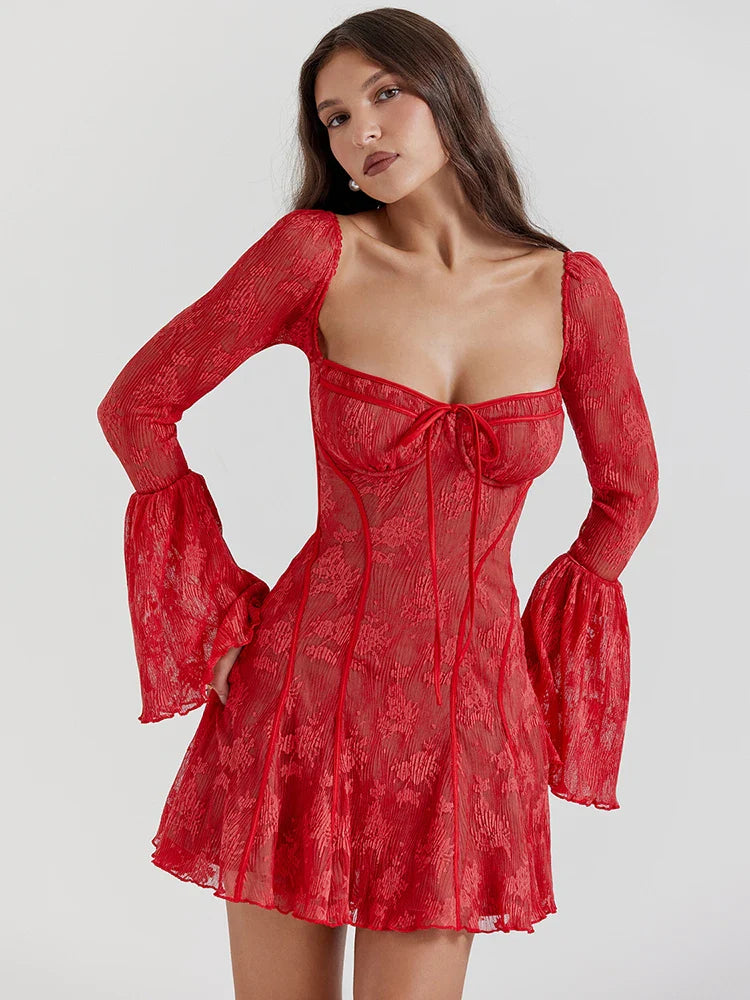 Vestido Curto Manga Longa de Renda Vivella Nicoly - GOLDEN ERA