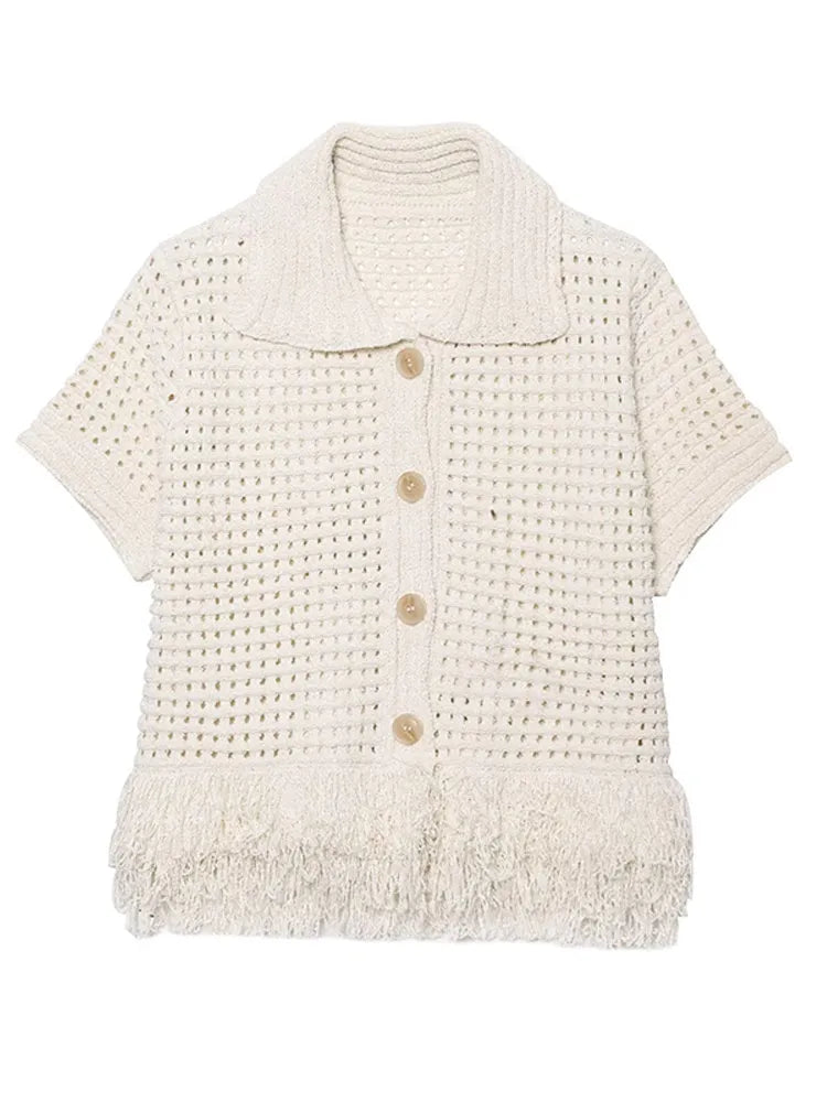 Conjunto Tricô Blusa e Saia com Franja Vivella Clara