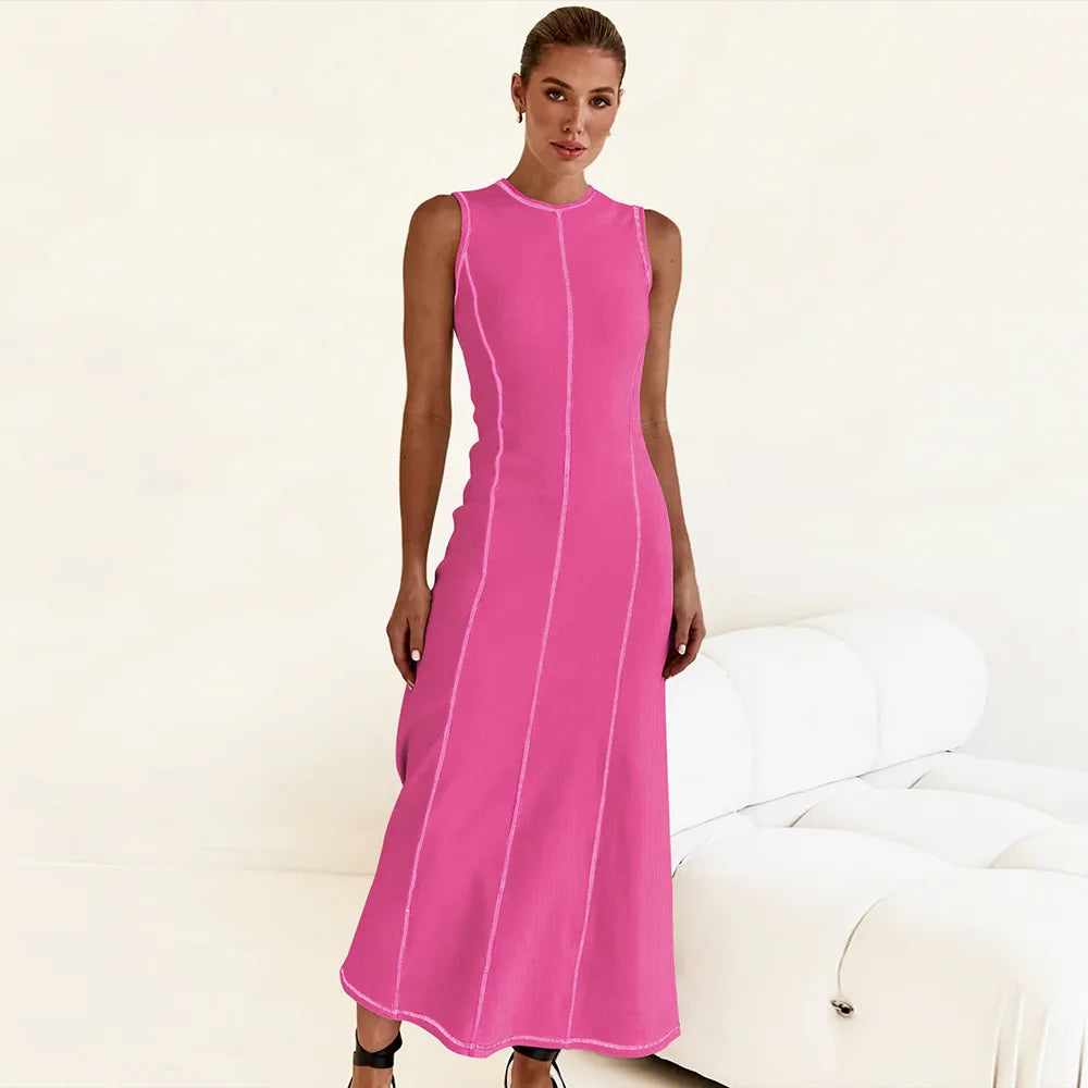 Vestido Midi de Malha Sem Mangas Vivella Eleganza