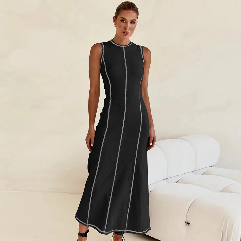 Vestido Midi de Malha Sem Mangas Vivella Eleganza
