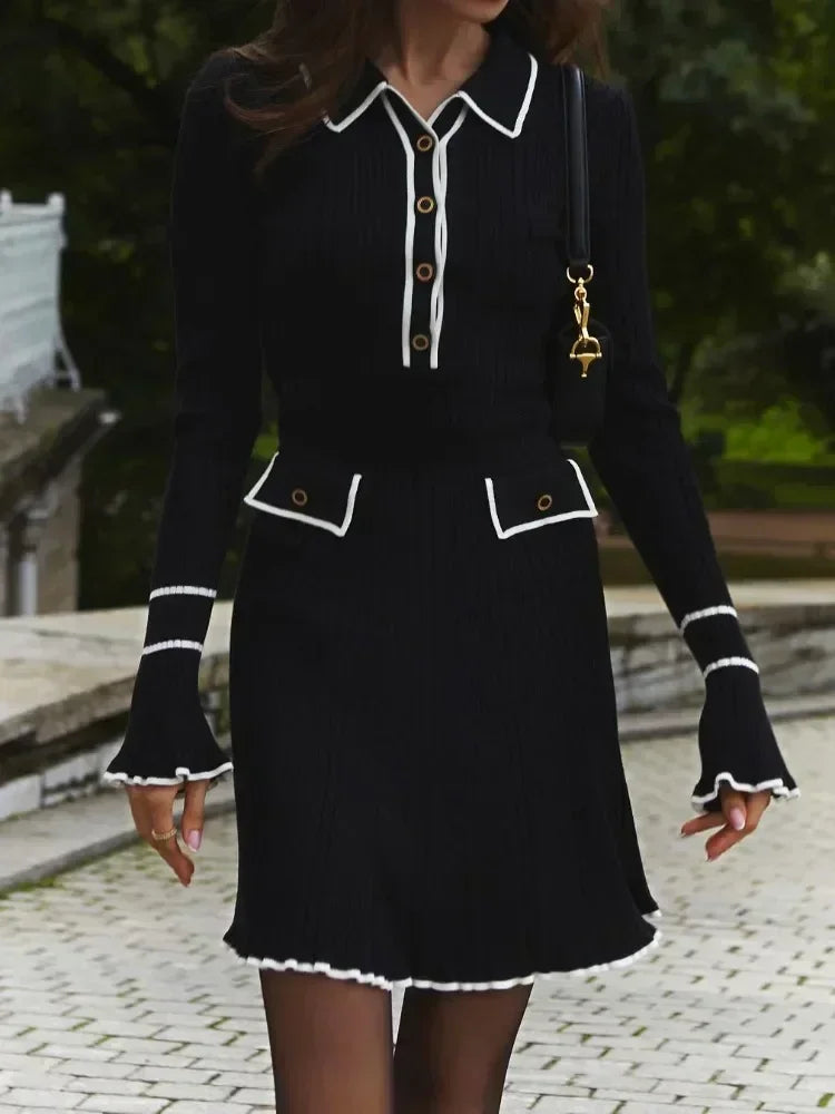 Vestido Curto Manga Longa com Botões Vivella Amélie