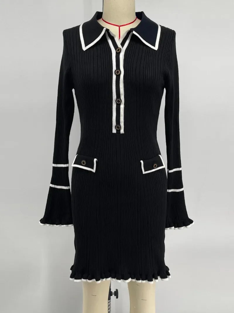 Vestido Curto Manga Longa com Botões Vivella Amélie
