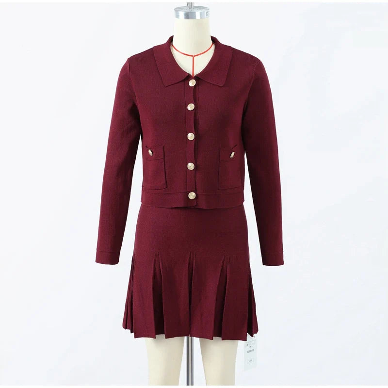 Conjunto Cardigan e Saia Plissada Vivella Alessia