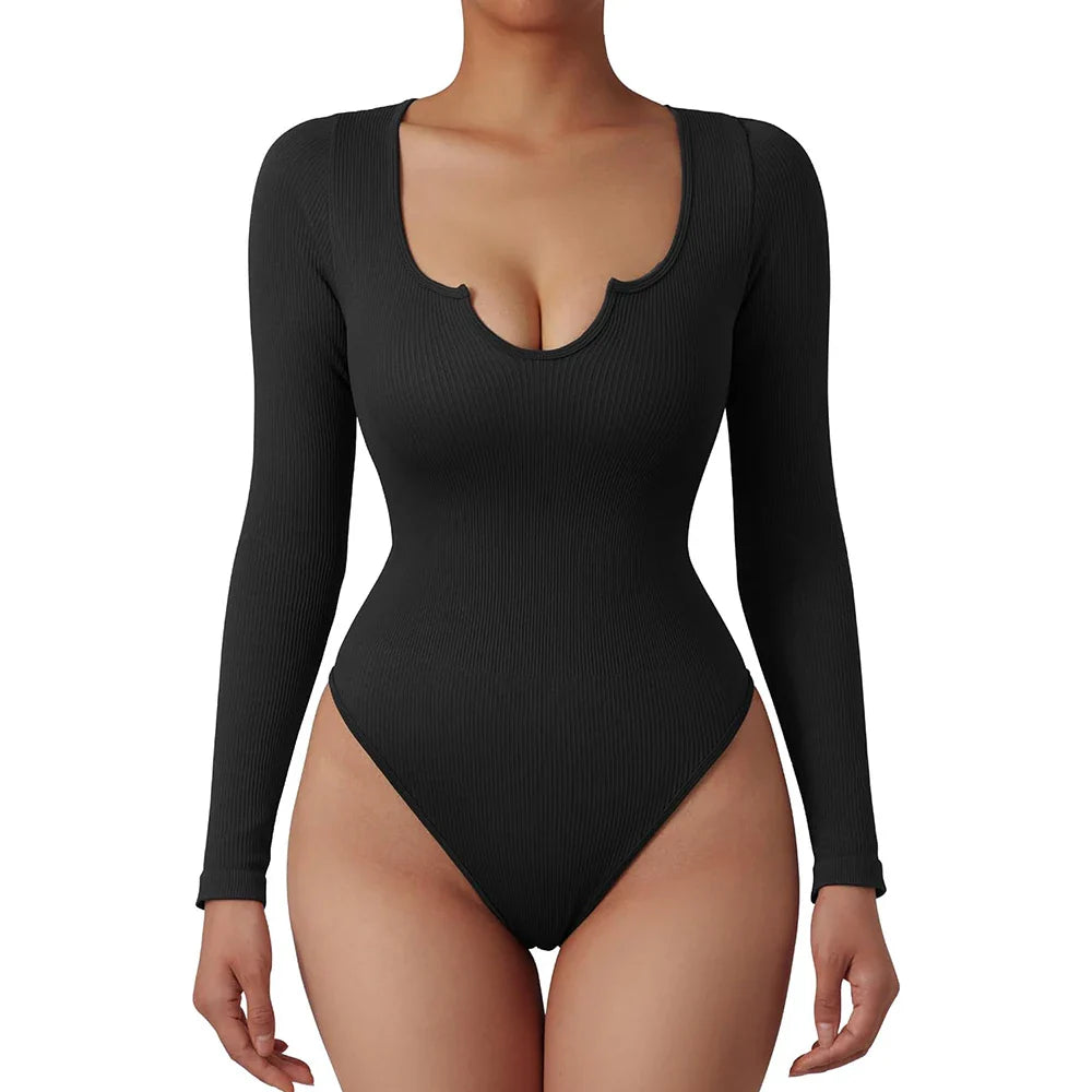 Body Suit Shape Slim Manga Longa com Decote Vivella