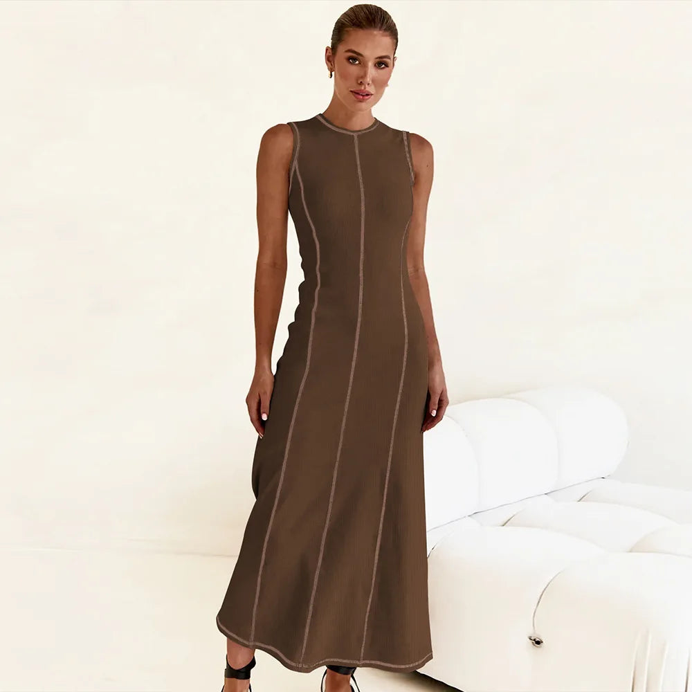 Vestido Midi de Malha Sem Mangas Vivella Eleganza