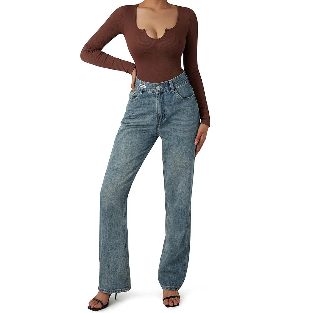 Body Suit Shape Slim Manga Longa com Decote Vivella