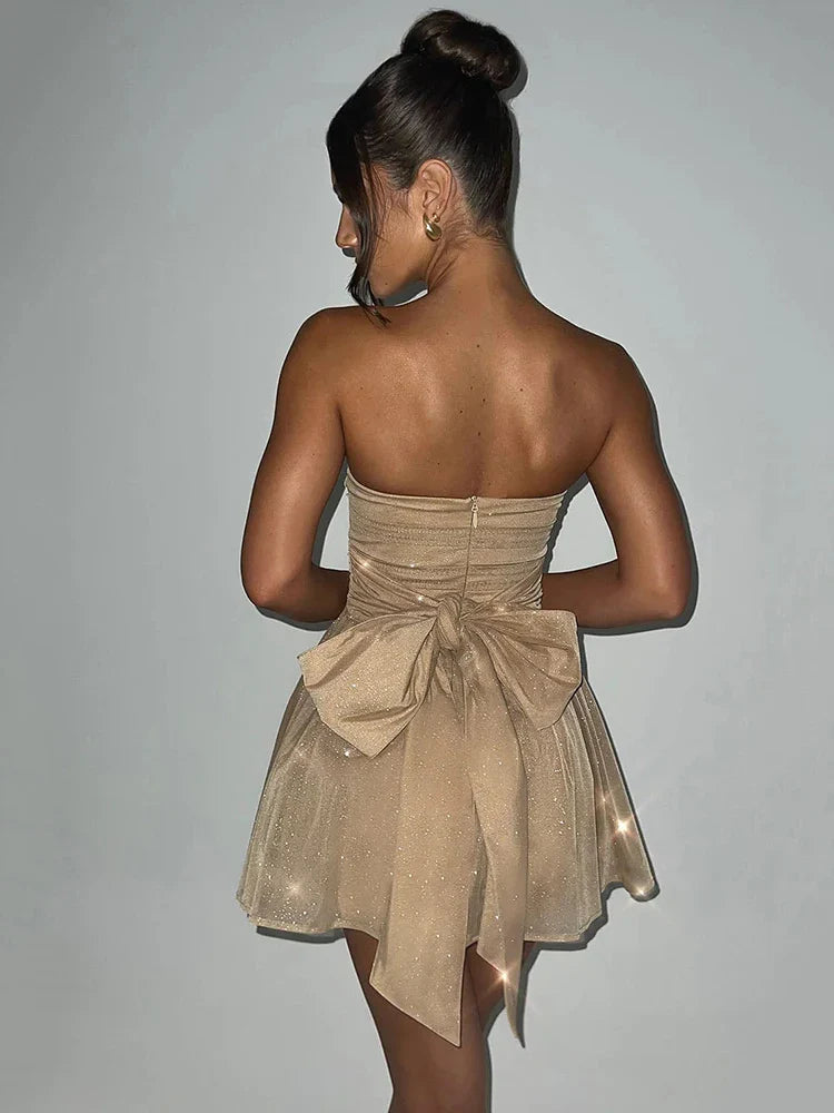 Vestido Curto Sem Alças de Brilho Vivella Glam Luxo - FULL