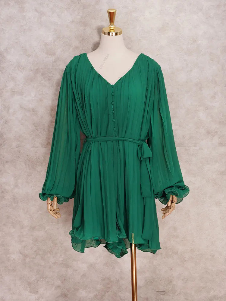 Vestido Manga Longa Plissado Tendência Boho Chic Vivella Helise