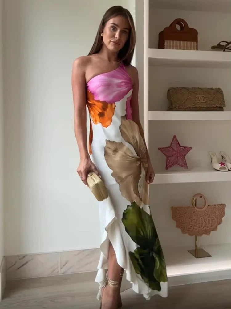 Vestido Longo Assimétrico Floral Vivella Duna