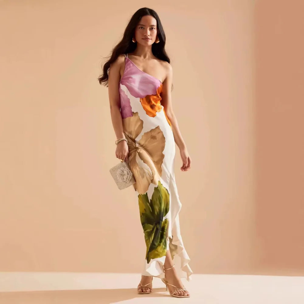 Vestido Longo Assimétrico Floral Vivella Duna