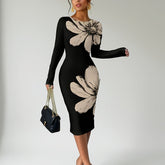 Vestido Manga Longa Midi Tubinho Vivella Elegani