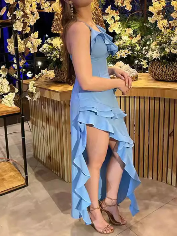 Vestido Longo com Fenda e Babado Vivella Sofia