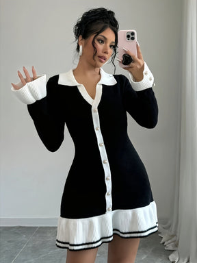 Vestido Curto Manga Comprida com Botões Vivella Giulietta