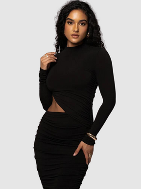 Vestido Mid Justo Modelador de Manga Longa Vivella Késia