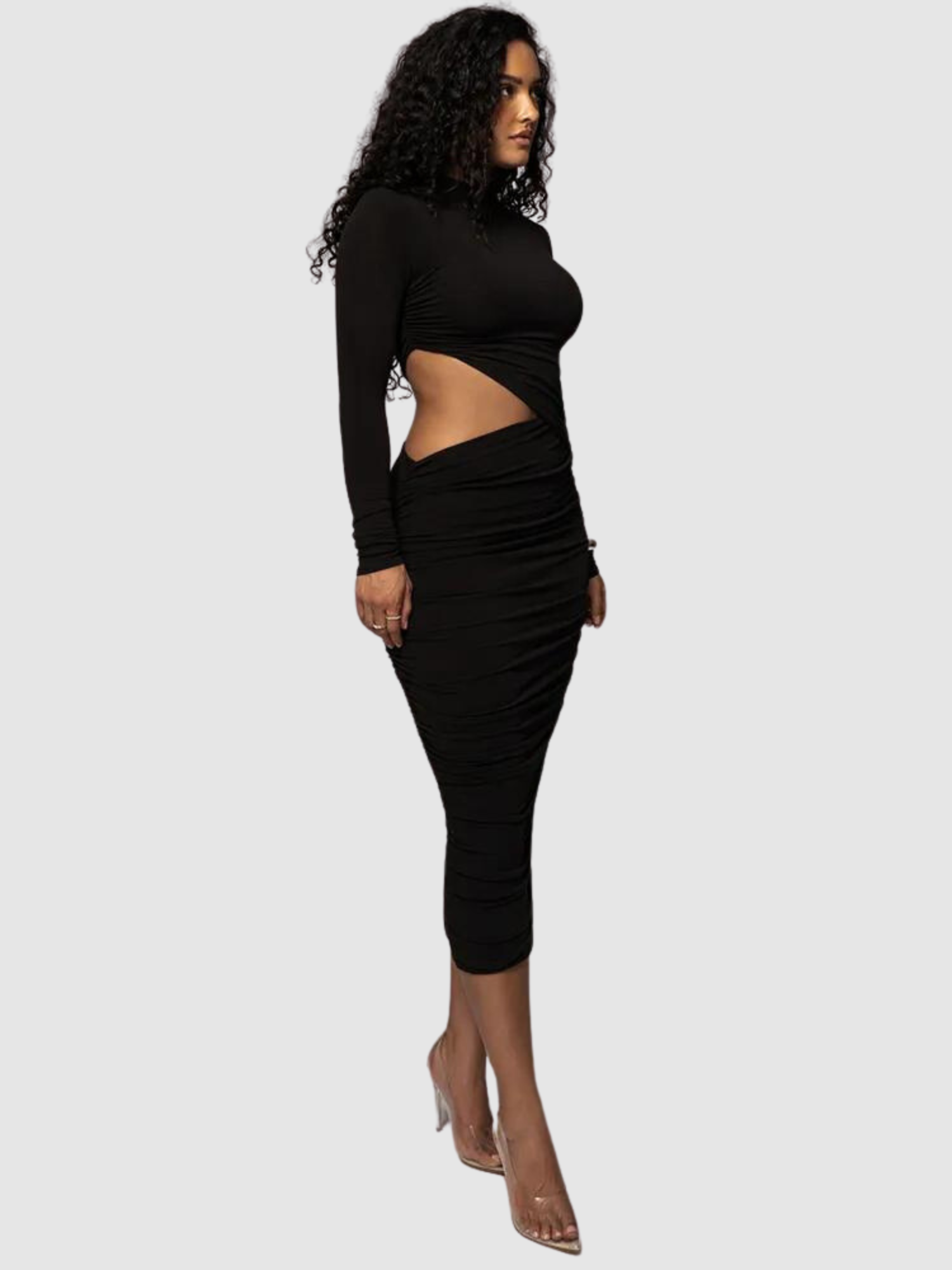 Vestido Mid Justo Modelador de Manga Longa Vivella Késia