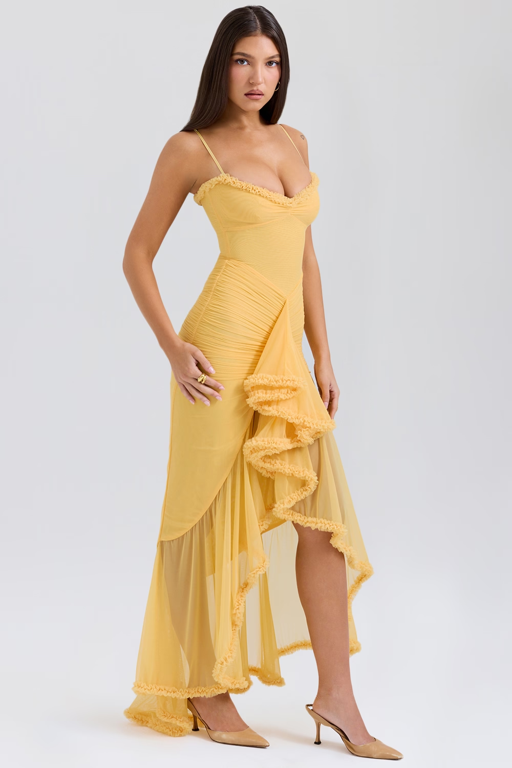 Vestido Longo com Babados Vivella Valência - GOLDEN ERA