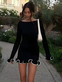 Vestido Curto Manga Comprida com Babado Vivella  Estella