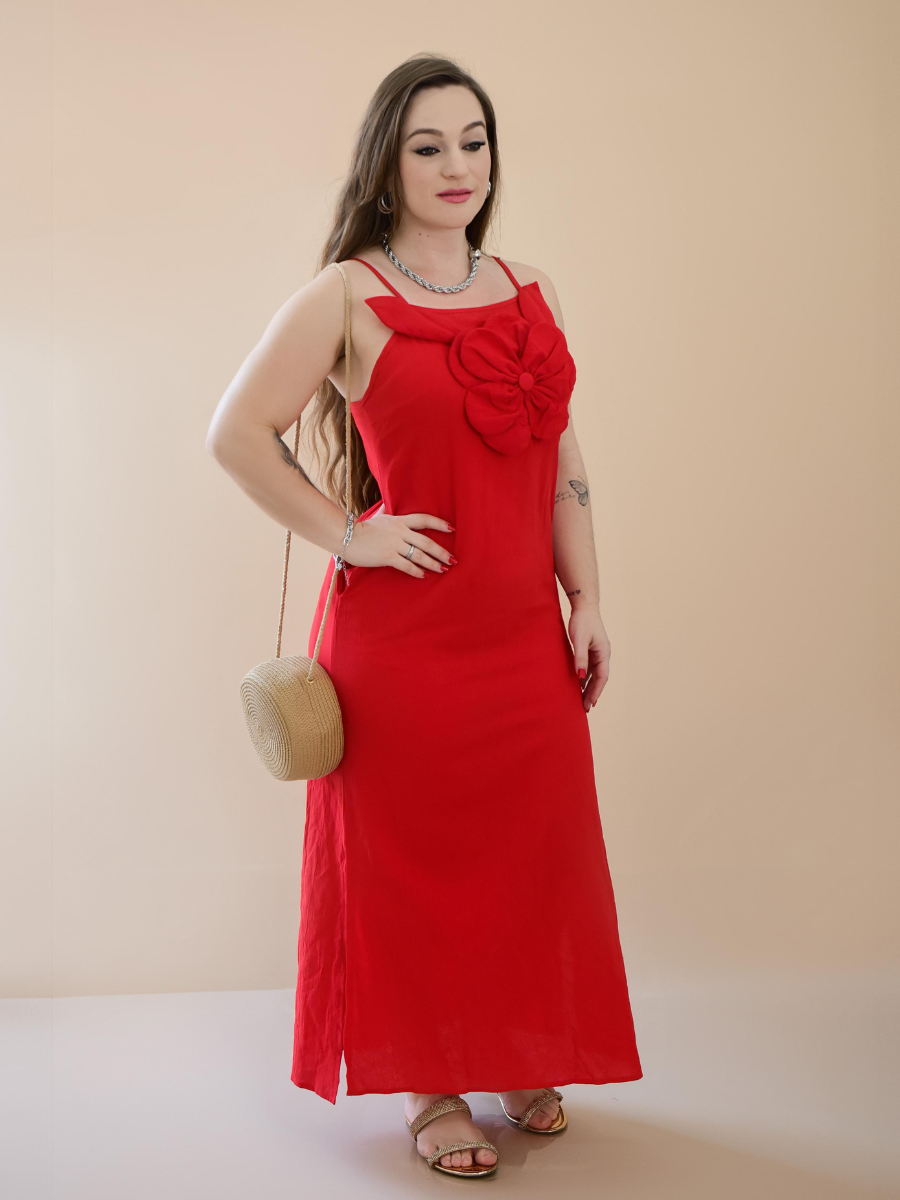 Vestido de Verão Longo Vivella Maldivas com Flor