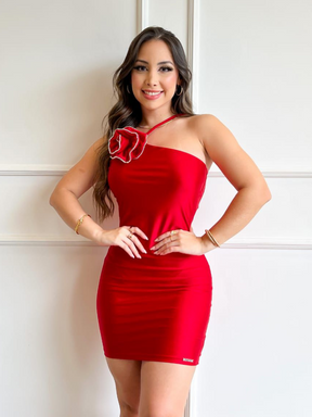 Vestido Curto Tubinho Aplique Removível de Flor Vivella Flory