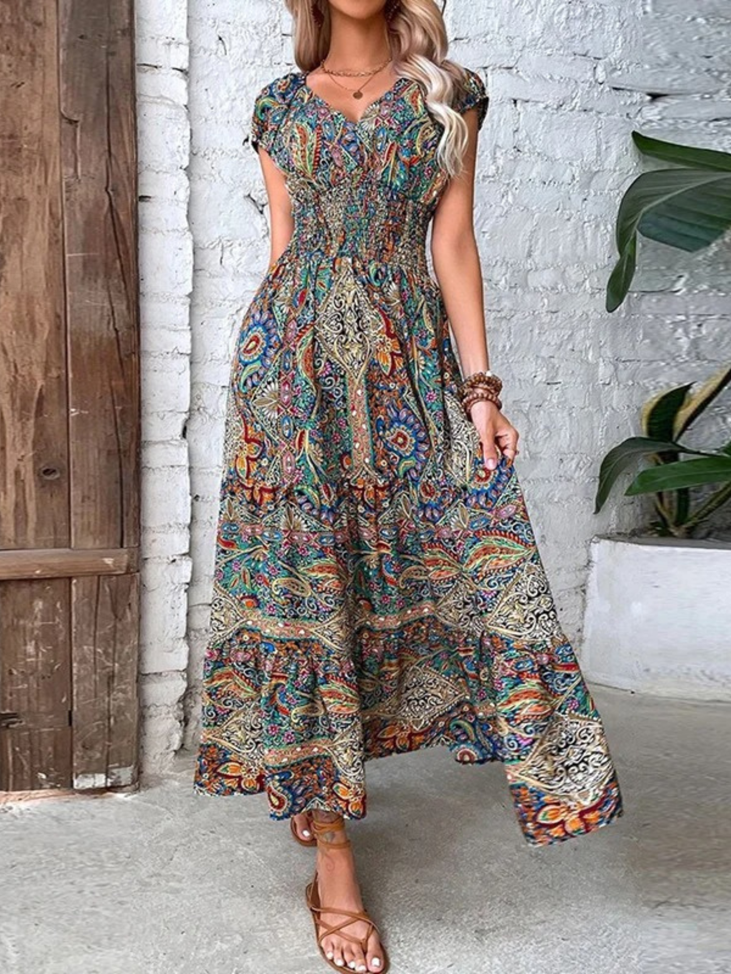 Vestido Vintage Maxi com Elástico na Cintura Vivella Ana