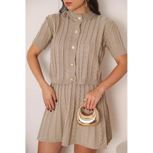 Conjunto Tricot Saia Curta e Blusa Meia Manga com Botões Vivella Lívia