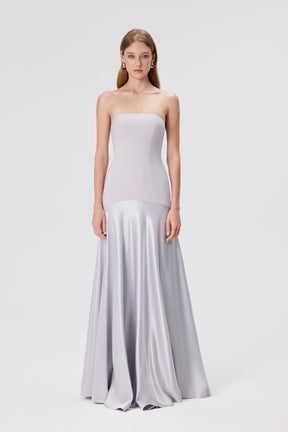 Vestido Longo Sem Alças Saia em Cetim Vivella Elysia