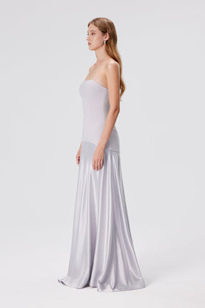 Vestido Longo Sem Alças Saia em Cetim Vivella Elysia