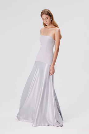 Vestido Longo Sem Alças Saia em Cetim Vivella Elysia