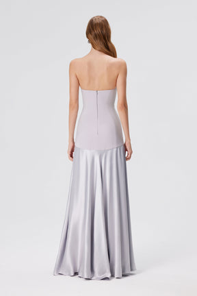 Vestido Longo Sem Alças Saia em Cetim Vivella Elysia