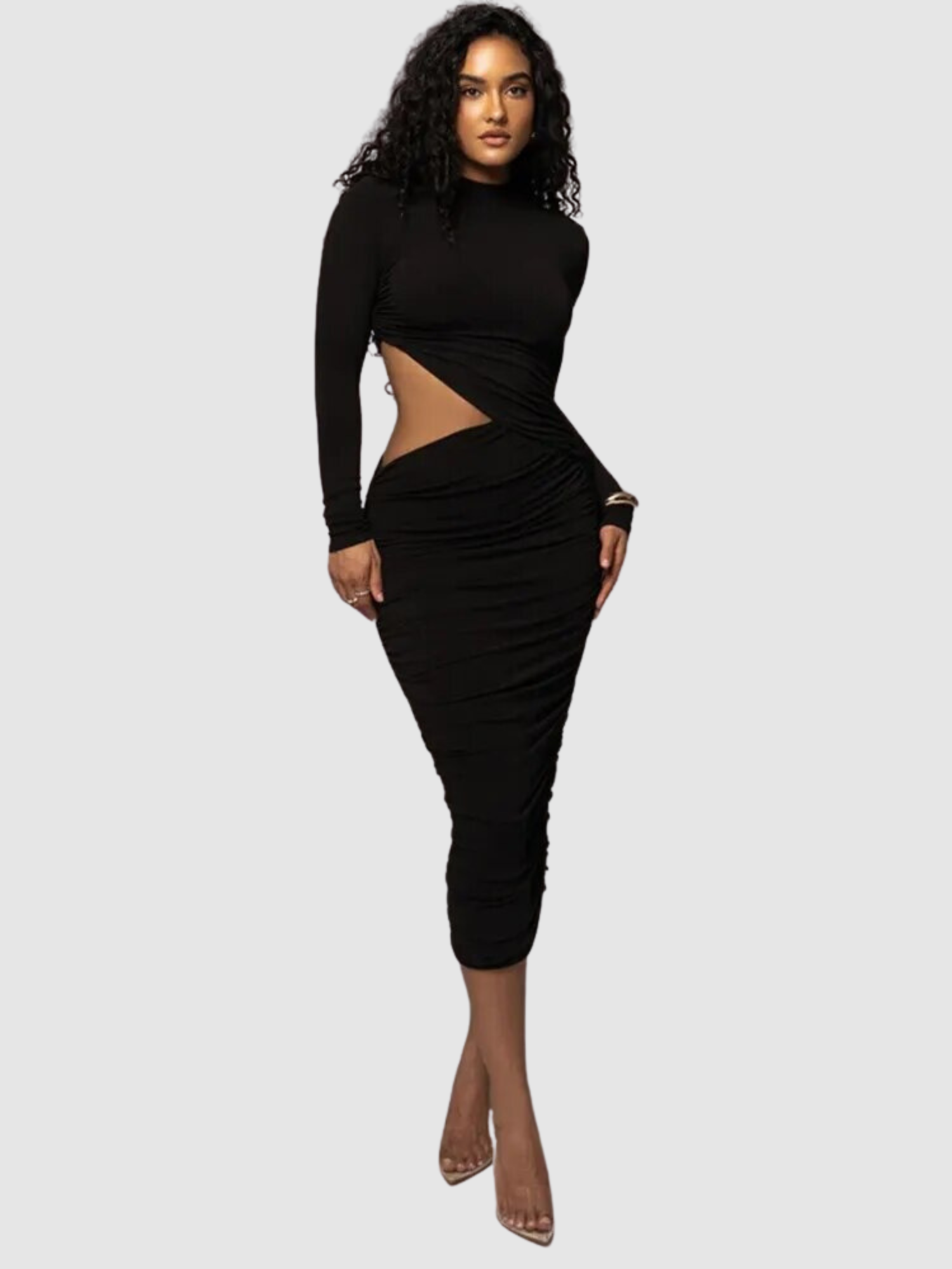 Vestido Mid Justo Modelador de Manga Longa Vivella Késia