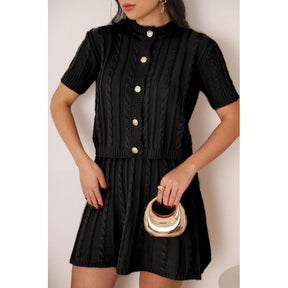 Conjunto Tricot Saia Curta e Blusa Meia Manga com Botões Vivella Lívia