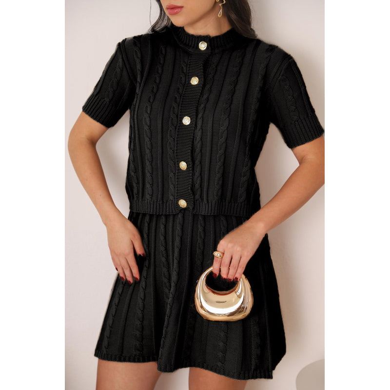 Conjunto Tricot Saia Curta e Blusa Meia Manga com Botões Vivella Lívia