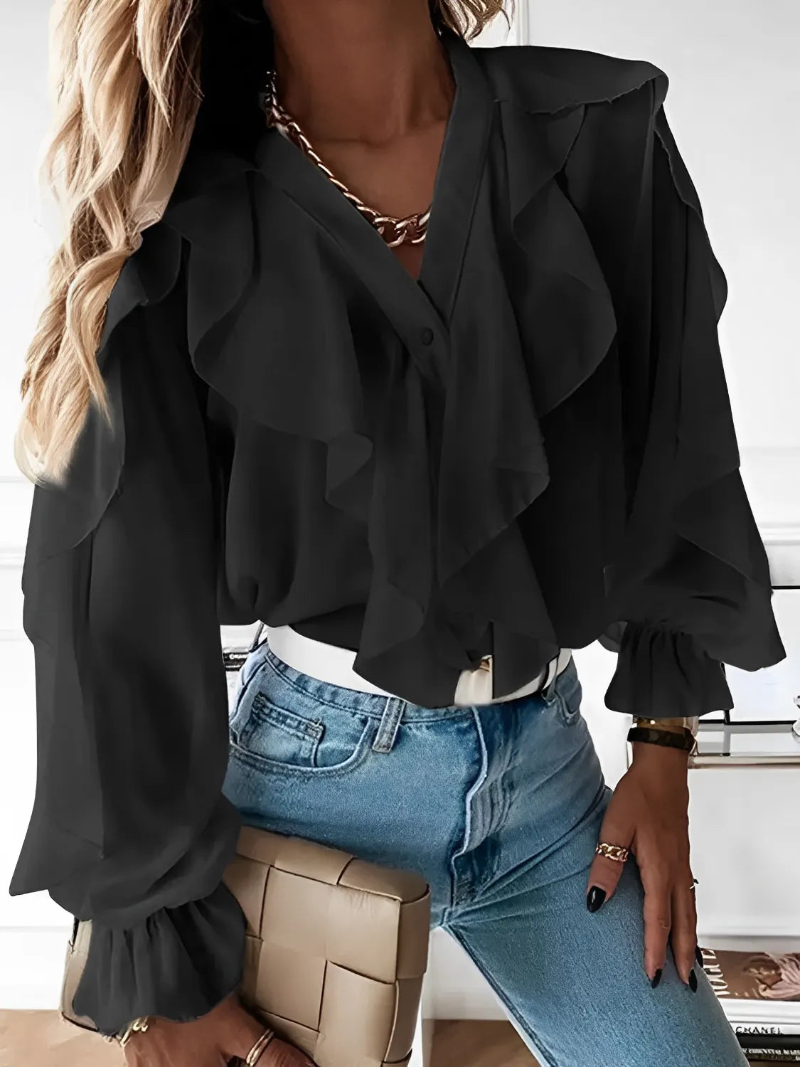 Camisa Feminina com Babados Boho Chique Vivella Maribel