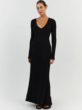 Vestido Midi de Malha com Decote em V e Manga Vivella Veneza