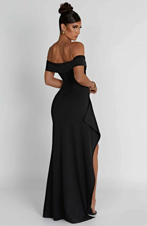 Vestido Longo Ombro a Ombro com Fenda Vivella July