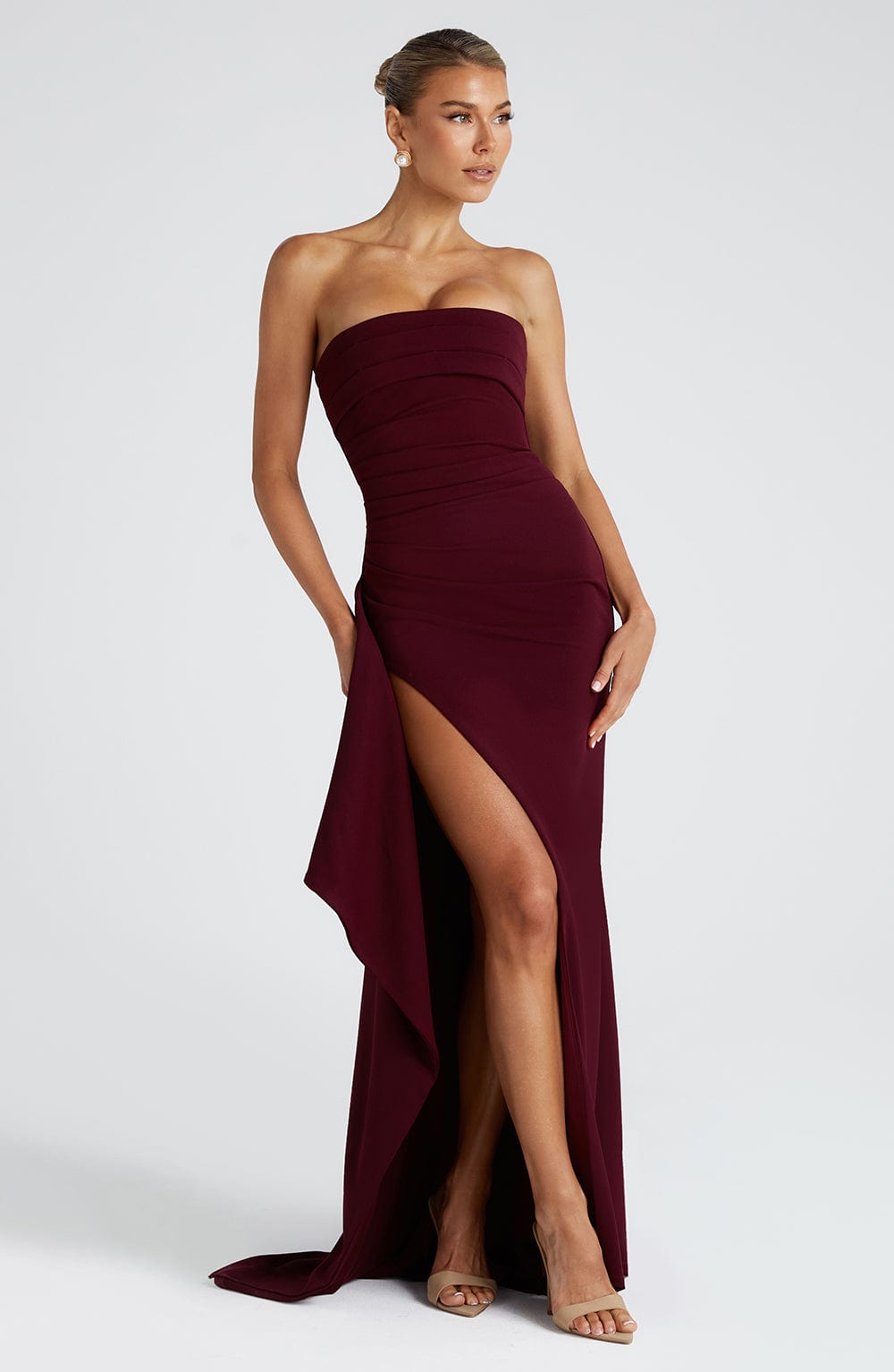 Vestido Longo Sem Alças com Fenda Vivella Elizabeth