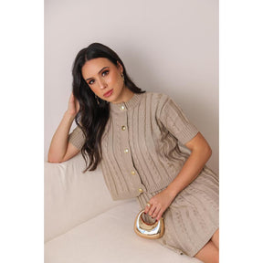 Conjunto Tricot Saia Curta e Blusa Meia Manga com Botões Vivella Lívia