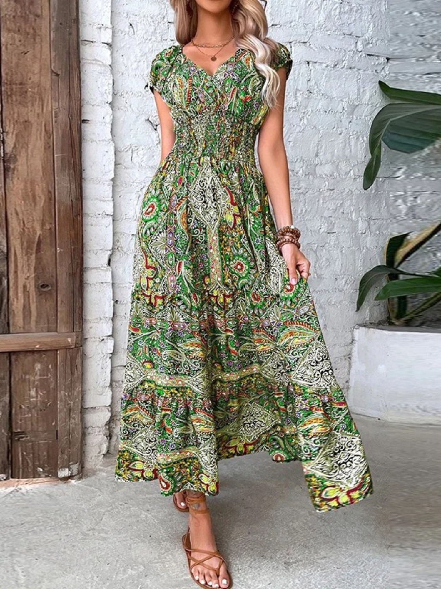 Vestido Vintage Maxi com Elástico na Cintura Vivella Ana