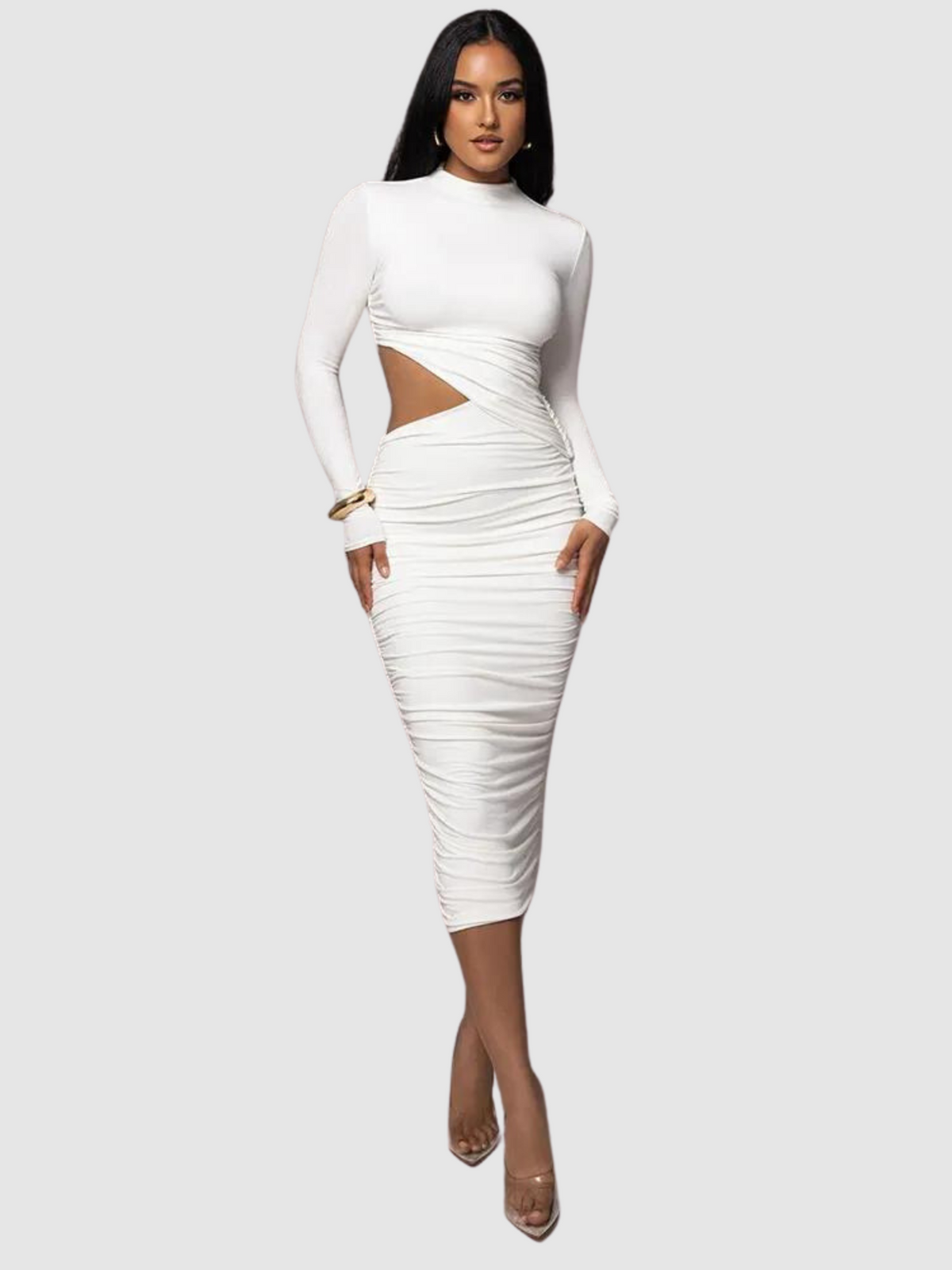 Vestido Mid Justo Modelador de Manga Longa Vivella Késia